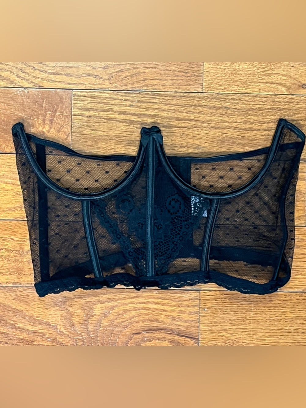 Black Sheer Lace Mesh Under Bust Corset Top Women XL Lingerie Bustier